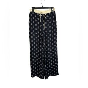 Vintage Platinum Dorothy Schoelen Navy Wide Leg Linen Blend Abstract Pant Size 6